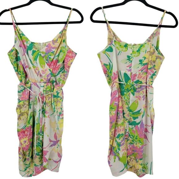 Revolves Yumi Kim Jayne Mini Wrap Dress L White Pink Floral Tie Waist Tropical - Picture 4 of 13